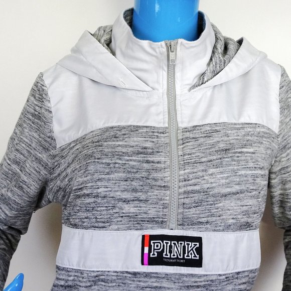 Victoria’s Secret PINK Heather Gray Logo Sweatshirt Hoodie M 8 10 1/4 Zip Campus - Picture 5 of 8